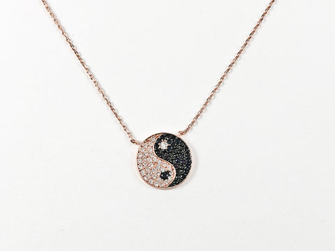 Classic Ying Yang Round Disc Pink gold Tone Silver Necklace