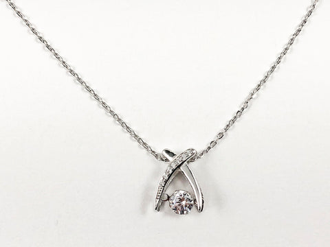 Unique Micro X Design With Center Bottom CZ Pendant Silver Necklace