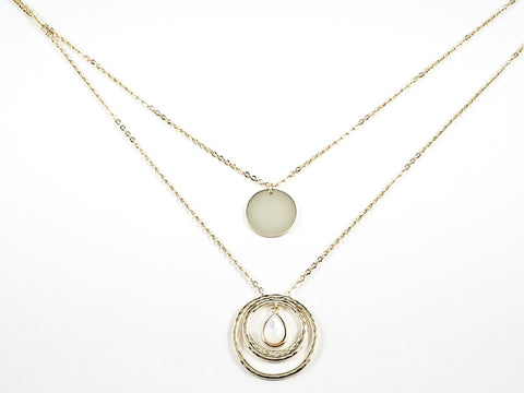 Elegant Double Layered Style Mix Round Disc Design Gold Tone Silver Necklace