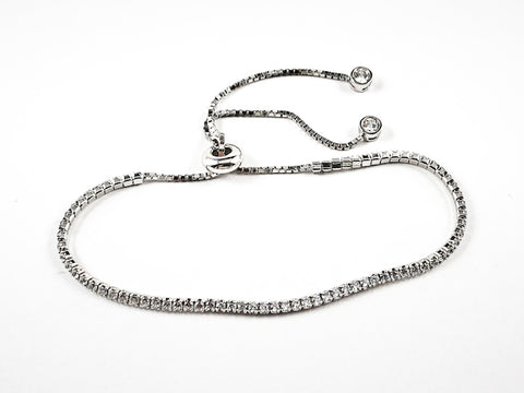 Elegant Thin Delicate Single Row CZ Draw String Silver Bracelet