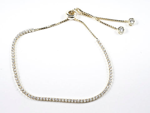 Elegant Thin Delicate Single Row CZ Gold Tone Draw String Silver Bracelet