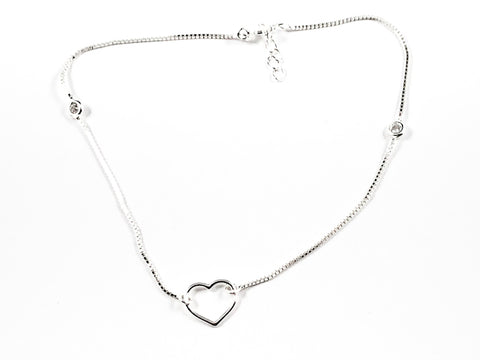 Cute Shiny Metallic Heart Pendant Silver Anklet