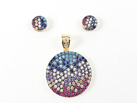 Fun Multi Color Bead Round DiscUnique Pattern Silver Earring Pendant Set