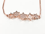 Beautiful Multi Star CZ Design Pink Gold Tone Draw String Brass Bracelet