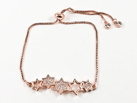 Beautiful Multi Star CZ Design Pink Gold Tone Draw String Brass Bracelet