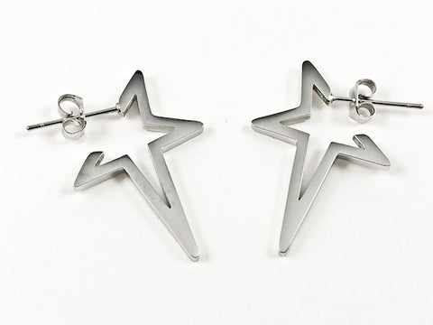 Modern Star Shape Frame & Form Silver Tone Steel Earrings