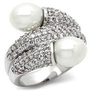 Unique Double Pearl With CZ Wrap Design Brass Ring