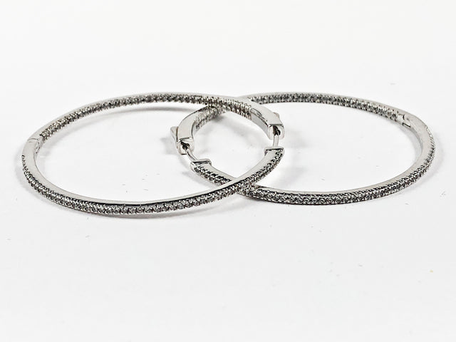 Classic Large Round Inside Out Micro CZ 45 MM Hoop Brass Earrings