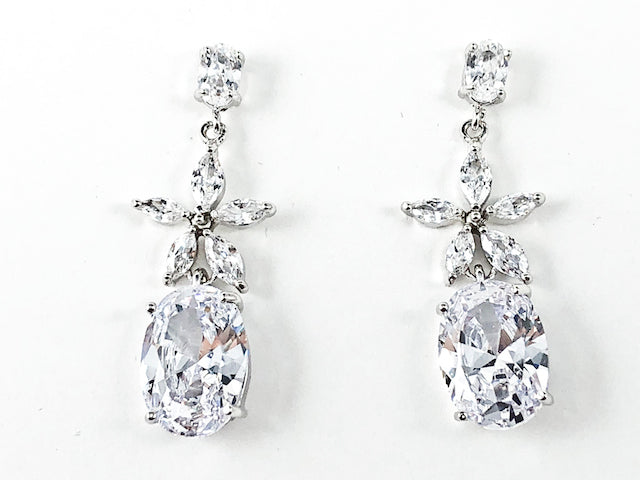 Elegant Oval & Star Mix Shape CZ Dangle Brass Earrings