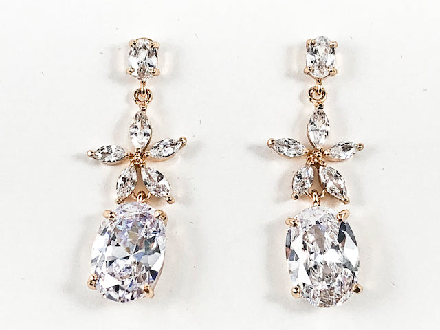 Elegant Oval & Star Mix Shape CZ Dangle Gold Tone Brass Earrings