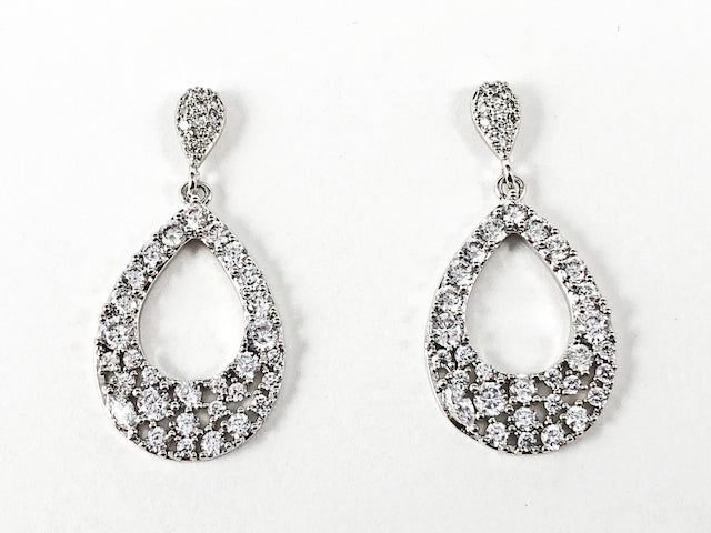 Classic Pear Shape Loose Stone Style CZ Setting Dangle Brass Earrings