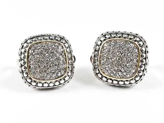 Beautiful Modern Square Shape Form Micro CZ Style Brass Clip Earrings