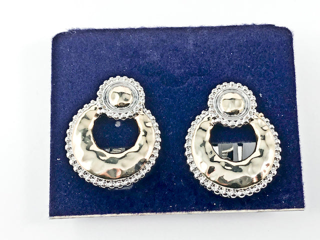 Modern Round Open Knob Dangle Two Tone Style Design Brass Clip Earrings