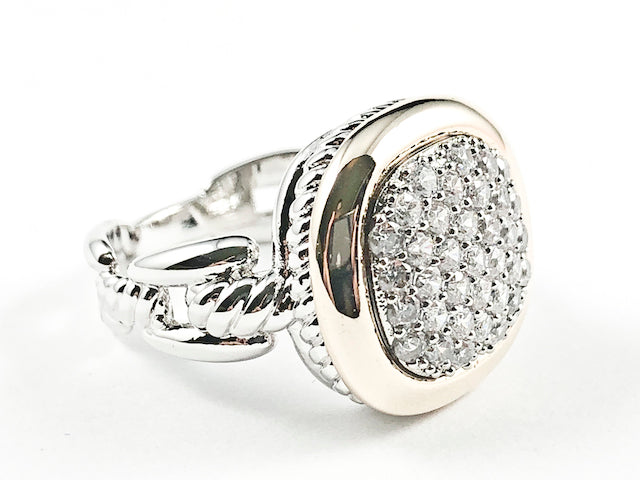 Modern Elegant Square Shape Micro CZ With Gold Tone Frame Brass Ring