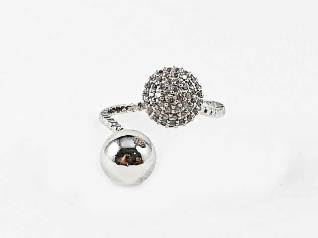 Beautiful Wrap Style CZ & Shiny Ball Duo Ends Brass Ring