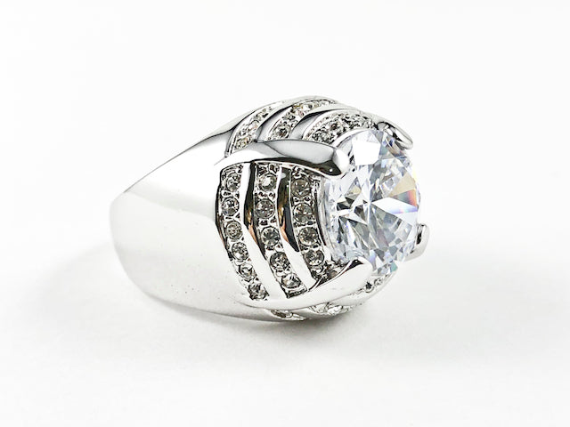 Nice Round Shape Center CZ Layered Design Brass Ring