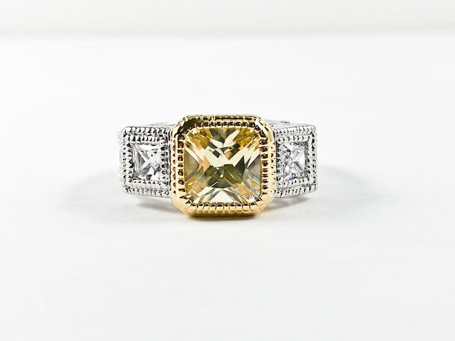 BeautifulTrillion Design Style Center Square Yellow CZ Brass Ring
