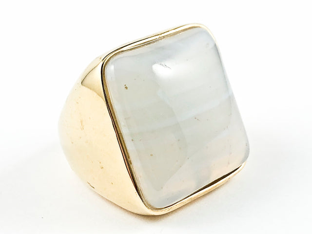 Nice Large Single Square Moon Stone Shape Gold Tone Brass Ring
