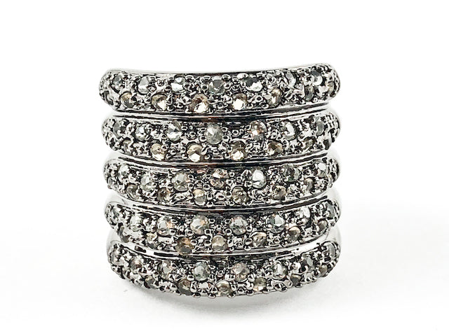 Stylish Dark Micro Black Color CZ Multi Row Black Rhodium Tone Brass Ring
