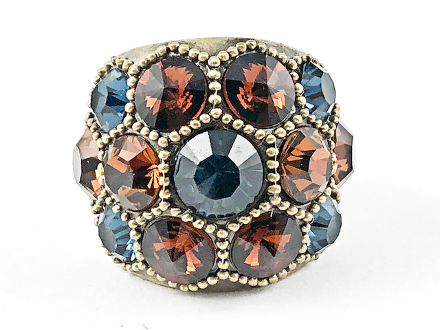 Nice Multi Color Dark Mosaic Dome Style Spike Design Gold Tone Brass Ring