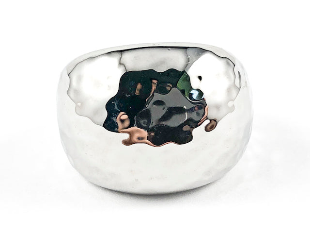 Nice Hammered Style Texture Shiny Metallic Semi Done Shape Brass Ring