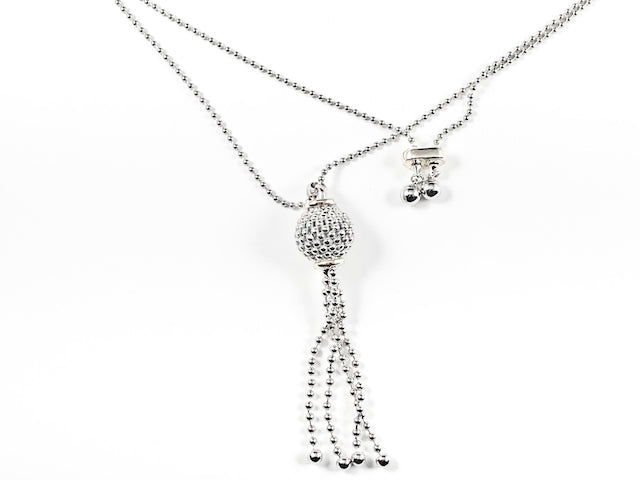 Beautiful Textured Ball Charm With Tassel & Lariat Style Long Brass Necklace