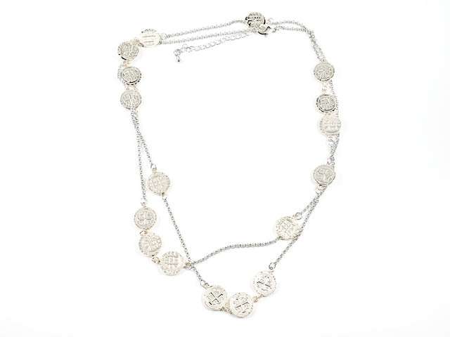 Vintage Antique Gold Tone Coin Post Charms Long Style Two Tone Brass Necklace