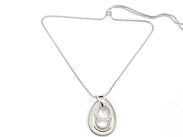 Modern Multi Layer Pear Shape Mix Material Pattern Design Two Tone Lariat Style Brass Necklace