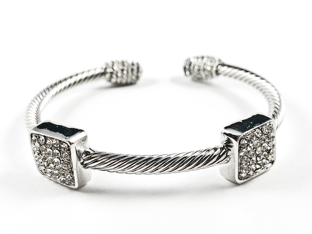 Nice Wire Texture Square Shape Crystal Design Brass Cuff Bangle