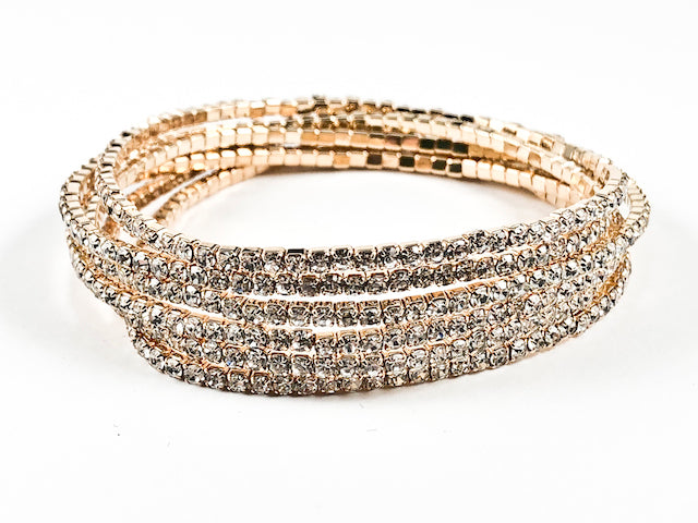 Nice 6 Piece Single Row Crystal Gold Tone Stretch Fashion Bracelet