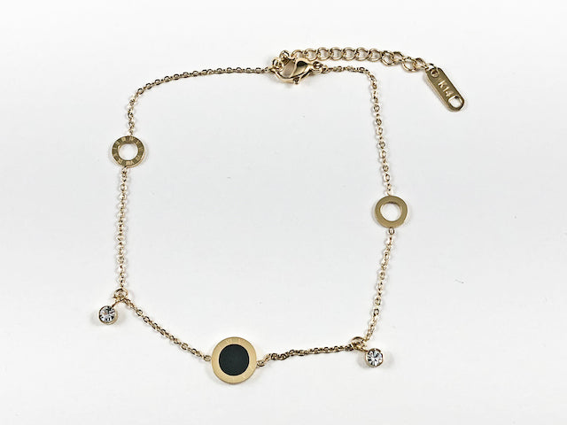 Beautiful Thin Multi Round Disc With Roman Numerals Design Gold Tone Steel Anklet