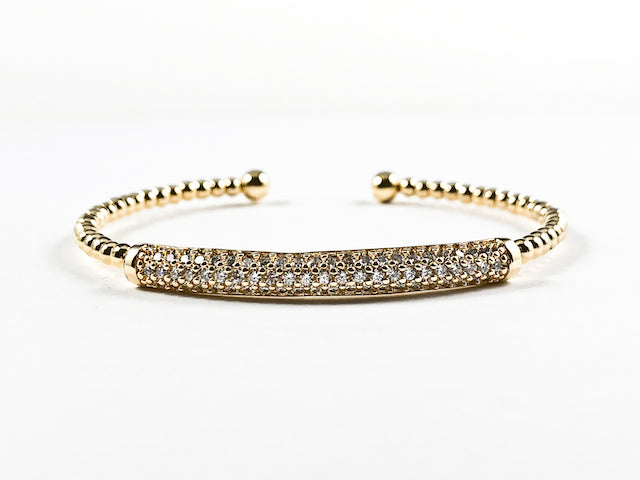 Elegant Ball Beads Band With Center Micro Setting CZ Long Bar Gold Tone Brass Bangle