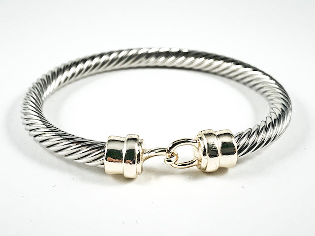 Modern Thick Wire Band Gold Tone Hook Clasp Small Youth Size Brass Bangle