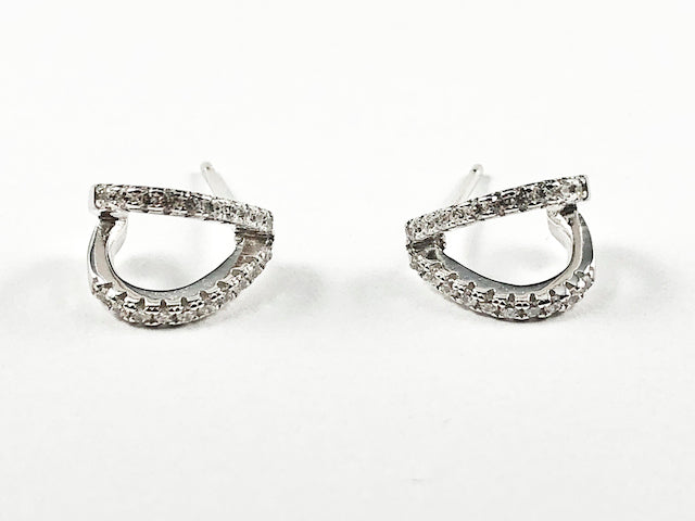 Elegant Open Geometric Curve Design Silver Stud Earrings