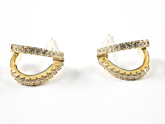 Elegant Open Geometric Curve Design Gold Tone Silver Stud Earrings
