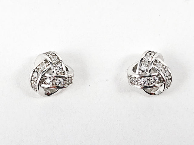 Dainty Elegant Knot Design CZ Silver Stud Earrings