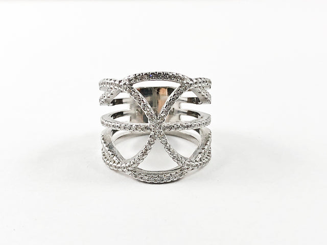 Elegant Unique Crossover Open Design CZ Silver Ring