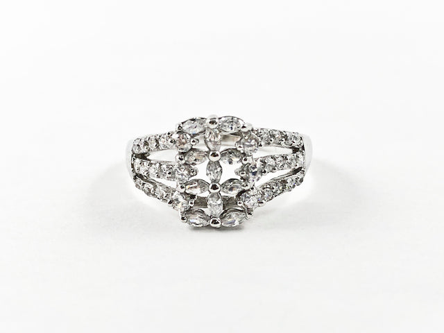 Elegant Rectangle Shape Multi Row CZ Silver Ring