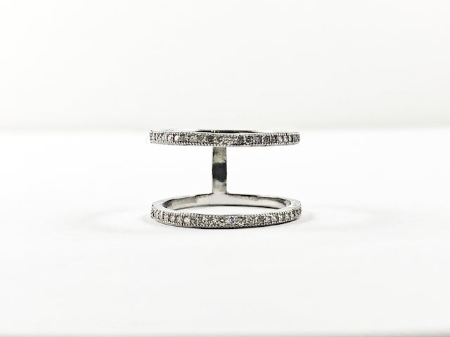 Minimal Delicate Open Two Row CZ Design Silver Ring