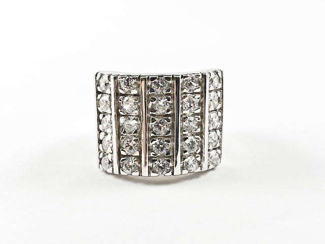 Beautiful Curved Square Shape Multi Row CZ Silver Ring