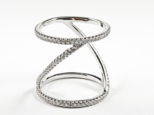 Elegant Tall Open Twist Thin CZ Silver Ring