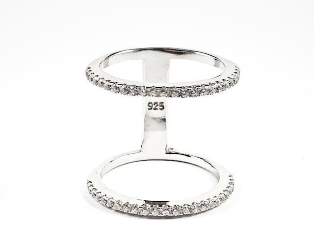 Elegant Minimal Style Open Thin Top & Bottom CZ Design Silver Ring