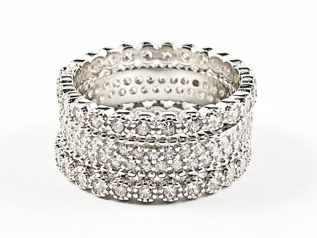 Elegant Mix Design Micro CZ Setting 3 Piece Set Eternity Silver Band Ring