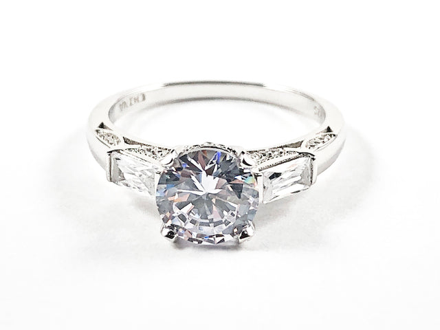 Elegant Classic Trillion Style Silver CZ Ring