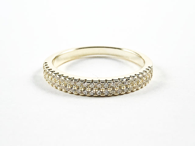Beautiful Dainty 2 Row Micro CZ Style Setting Gold Tone Silver Band Ring