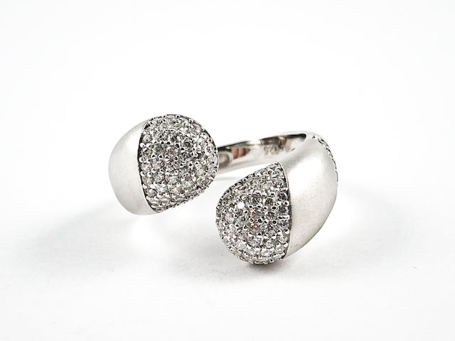 Elegant Open Pave CZ Duo Ends Wrap Design Matte Finish Silver Ring