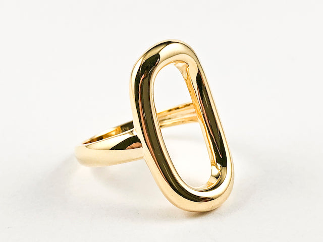 Elegant Open Oval Shape Solid Shiny Metallic Design Gold Tone Silver Ring