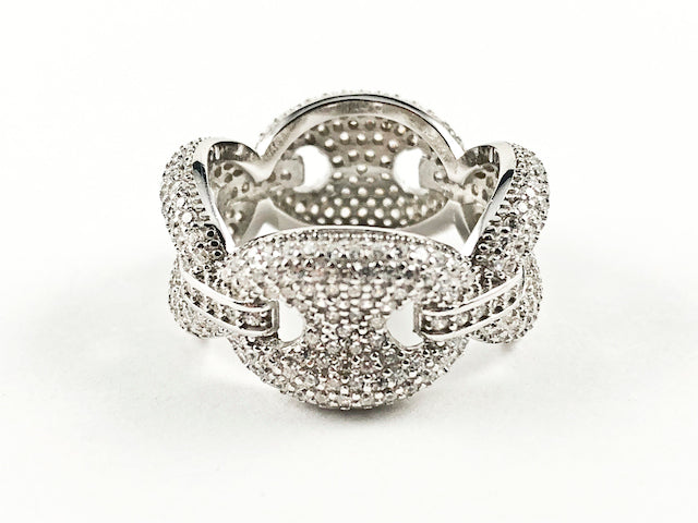 Elegant Micro Pave CZ Link  Design Eternity Silver Ring