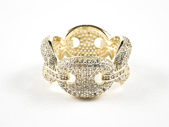 Elegant Micro Pave CZ Link  Design Eternity Gold Tone Silver Ring