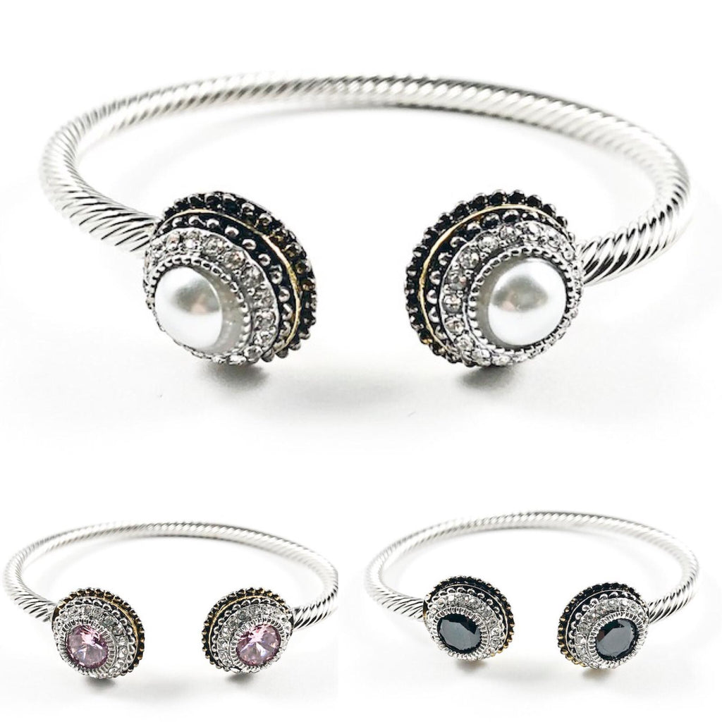 Beautiful Wire Band Texture With Duo Layered Round Stone Two Tone Style Brass Bangles